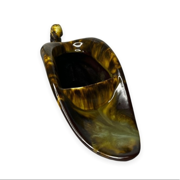 Vintage Brown Ceramic Cornucopia Horn of Plenty Drip Glaze Planter Thanksgiving - Picture 5 of 8